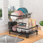 Estante de Platos de Doble Capa, Escurridor de Platos con Plato de Drenaje y Boquilla Giratoria, Estante de Platos con Organizador de Cubiertos y Portavasos - Regalo Perfecto para Mujeres, Esposa, Día de la Madre, Accesorio de Cocina