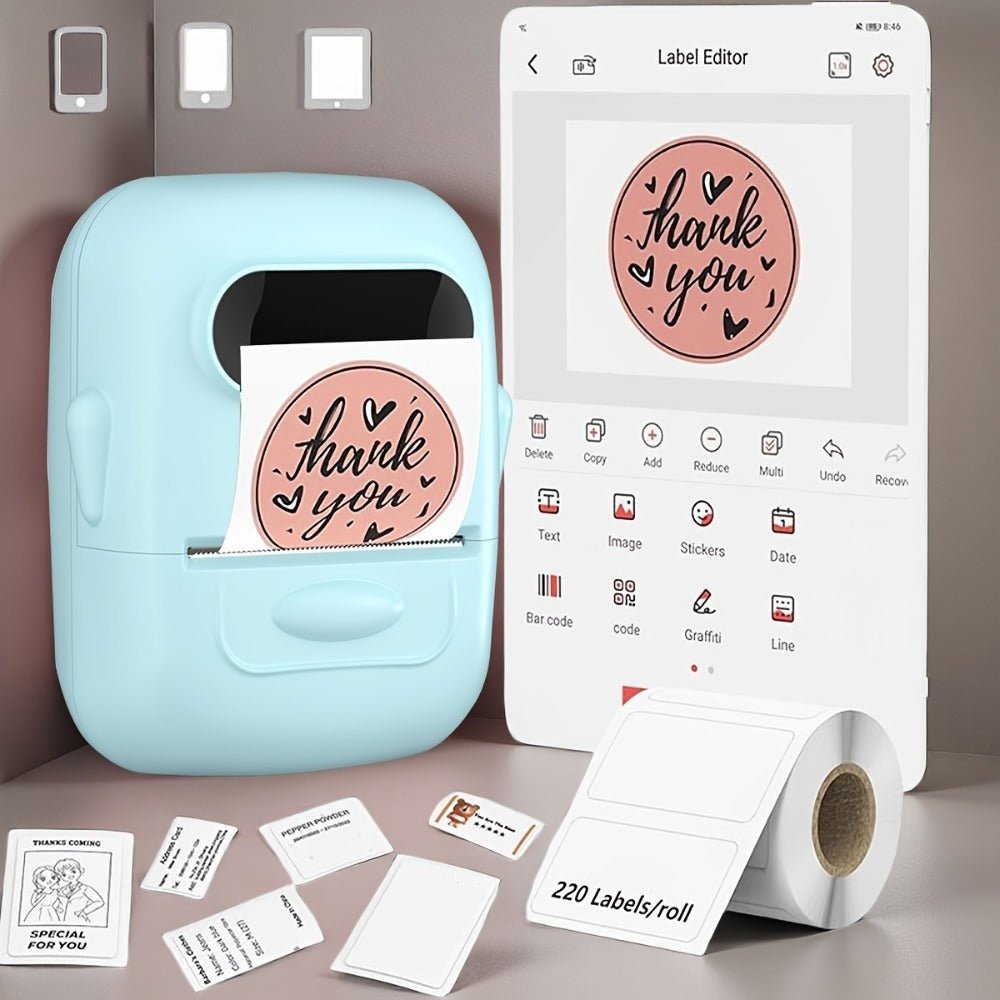 Impresora Térmica Portátil Mini Inalámbrica con Múltiples Plantillas, 1 Rollo de Papel Incluido, Conexión Inalámbrica a Smartphones y Computadoras, para Uso en Hogar y Oficina, Recargable por USB