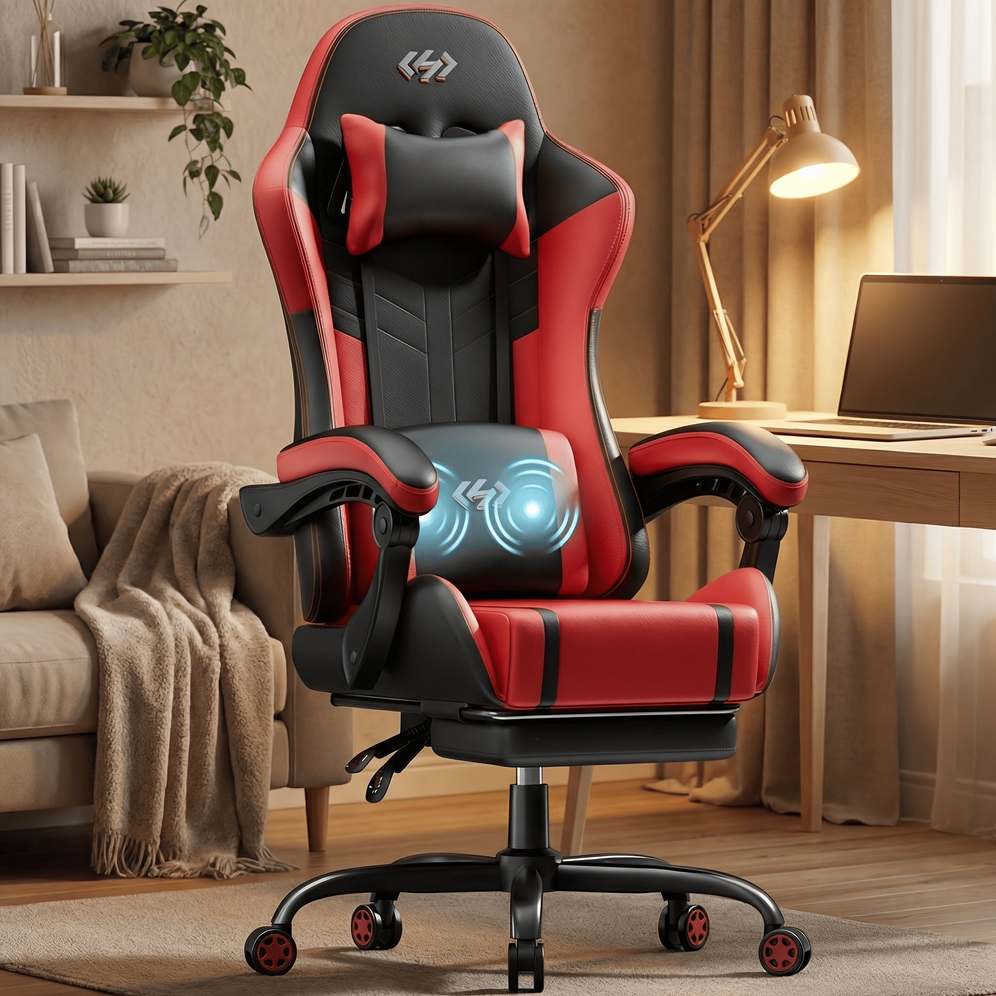 Silla de gaming, silla ergonómica para videojuegos para adultos, silla de ordenador para gamer con reposacabezas, soporte lumbar de masaje, silla de oficina giratoria