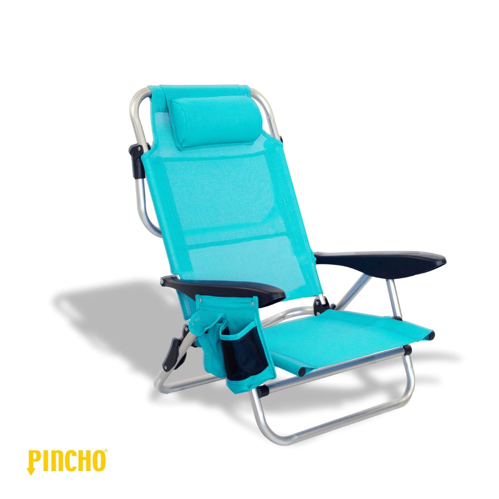 Silla de Playa Plegable Reclinable Aluminio ligera 4 posiciones Respaldo Ajustable bolsillo bebida transporte camping jardin turquesa o azul navy