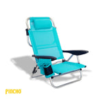 Silla de Playa Plegable Reclinable Aluminio ligera 4 posiciones Respaldo Ajustable bolsillo bebida transporte camping jardin turquesa o azul navy