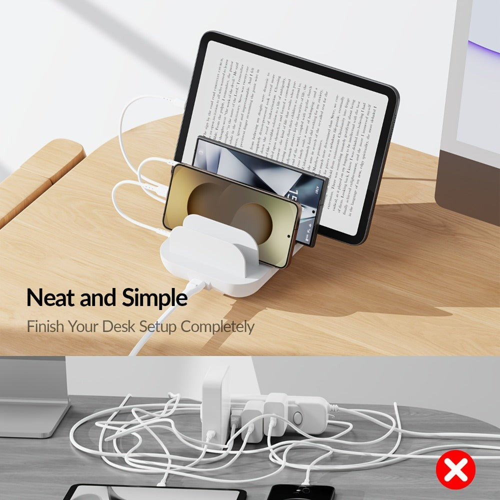 Soopii Hub de Carga Multi-Dispositivo de 5 Puertos, con 2 Puertos PD de 20W para Carga Rápida y 3 Puertos USB Compatibles con iPhones, iPhone 17, Smartphones, Tablets y Más. Incluye un Organizador de Cables, Perfecto para Regalos de Navidad. (Cables No In