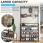 Organizador de Zapatos - Perchero Ahorrador de Espacio, Estante de 5 Niveles con 8 Ganchos, Estructura Robusta de Metal Dorado/Plástico, Diseño Independiente o Montado en Pared para Hogar, Oficina y Tienda - Ideal para Almacenar Zapatos, Abrigos, Sombrero