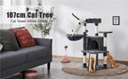 Costoffs Árbol para gatos de 107 cm con plataforma de observación, cueva para gatos, 5 postes de sisal, cueva de descanso, rascador y bola de felpa colgante, mueble para gatos