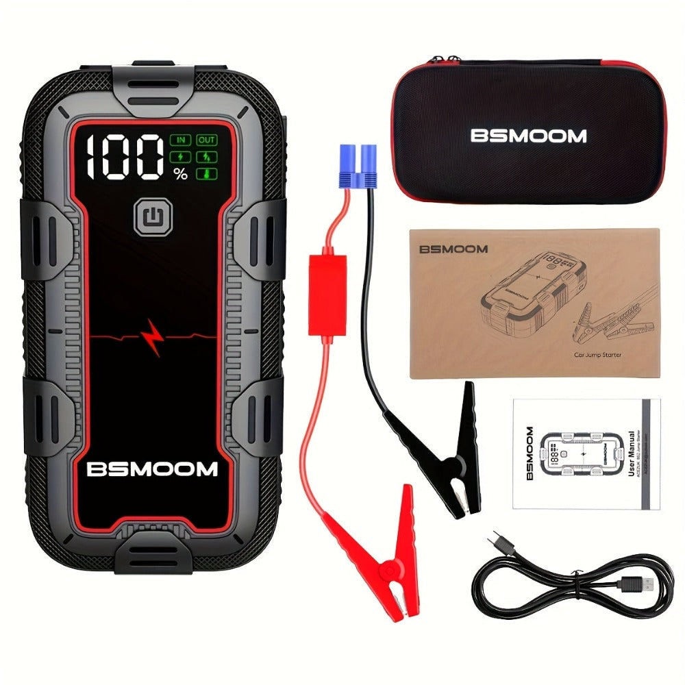 Arrancador de coche de 12V, arrancador de coche portátil, 9500A de pico, potenciador de batería de coche, banco de energía cargador de teléfono móvil, luz LED, pantalla digital LCD (apto para todos los motores de gasolina o diésel de 10.0L)