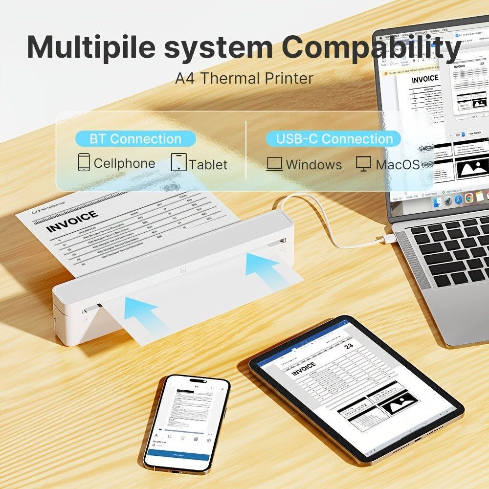 Impresora portátil sin tinta A10a, impresoras portátiles inalámbricas, impresora térmica para teléfono y portátil, impresora móvil para oficina, hogar y escuela, compatible con papel térmico de 21.59 cm x 27.94 cm y A4