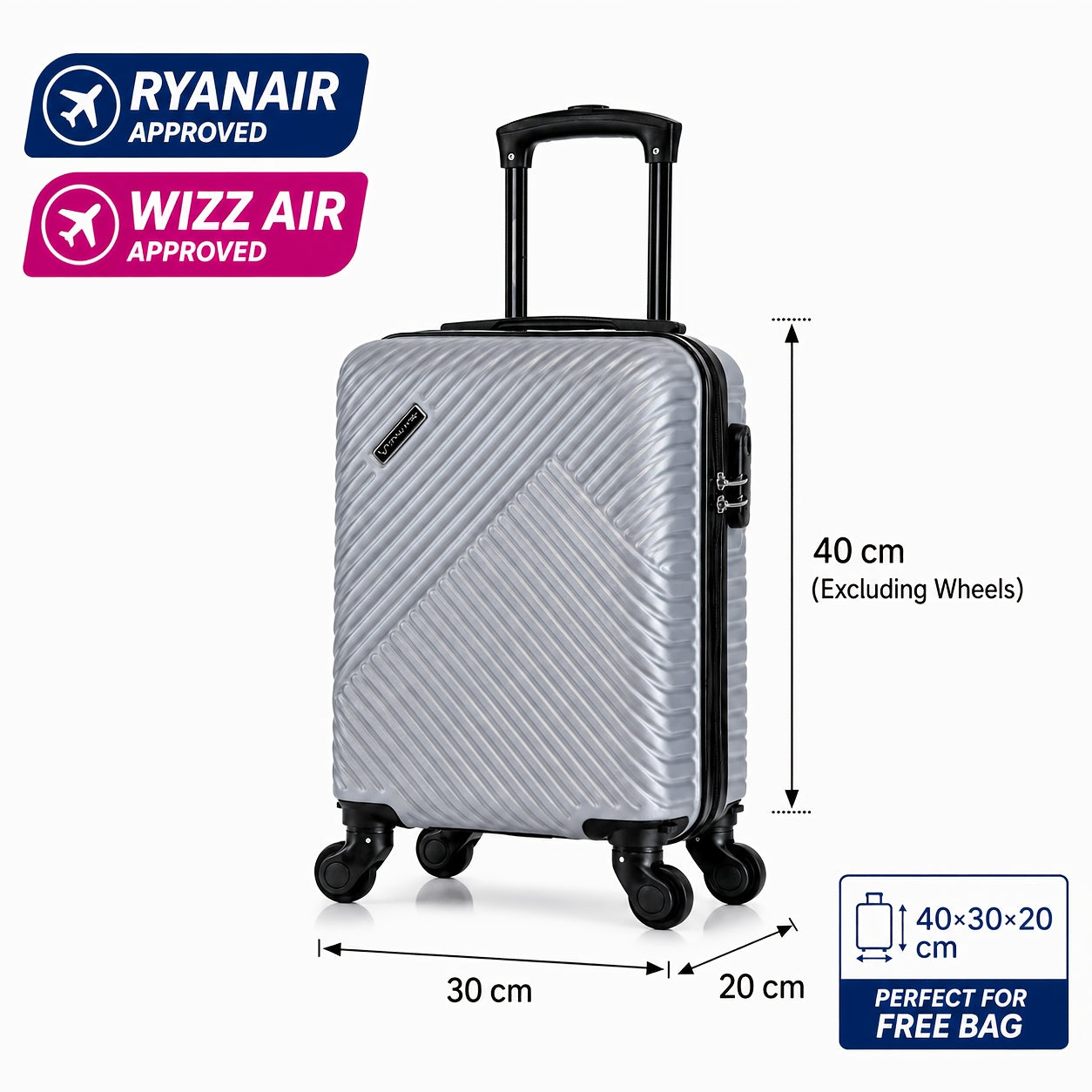 Ryanair, Aerolínea Bajita, Regulaciones de la UE 40X30X20Cm Mini Maleta Fresca y Sencilla, con Ruedas Desmontables, Pasador Telescópico, Ruedas Giratorias de 360 Grados de Spring Airlines, Cerradura de Combinación, Maleta de Embarkación, Esencial para Via