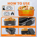 Caja de Almuerzo Portátil con Calentamiento - Capacidad de 2.5 Litros, Acero Inoxidable, Pan Desmontable, Adecuada para Coche, Camión, Oficina, Enchufe Tipo - para Vehículo o Calentamiento (Bolsa Aislante Incluida)