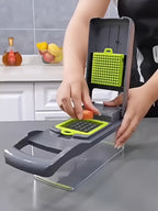 1 Juego de Picadora Manual de Verduras 16 en 1, con 8 Cuchillas, Recipiente, Pelador y Filtro, Fácil para Preparar Comidas, Cortador Profesional de Cebolla, Zanahoria y Ajo, Utensilios de Cocina