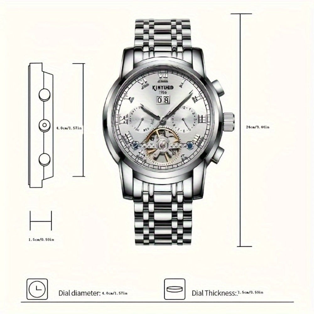 Reloj Mecánico Multifuncional para Hombres, Reloj Deportivo de Moda para Hombres con Carga Automática, Reloj con Parte Posterior Abierta, Regalos de Vacaciones, Sin Batería