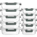Juego de 20 recipientes de vidrio para almacenar alimentos, 10 recipientes, 10 tapas transparentes, aptos para lavavajillas, microondas y congelador, a prueba de fugas