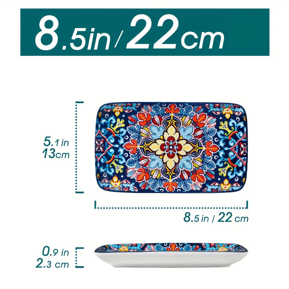 Platos de ensalada rectangulares de cerámica de 8,5 pulgadas (21,59 cm), platos de cena, platos de postre de pasta para aperitivo, sushi, frutas - Seguros para microondas/lavado a mano, juego de 6, regalos creativos para vacaciones