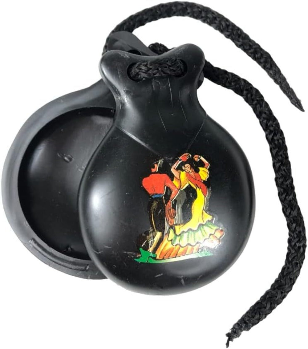 Castañuela española souvenir, color negro con dibujos típicos españoles.