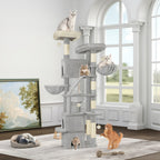 Rascador para Gatos Grande de 185 cm con 6 Postes para Rascar, 3 Cuevas, 2 Plataformas de Observación, 2 Cestas, 4 Pelotas de Peluche, Rascador Multinivel para Gatos