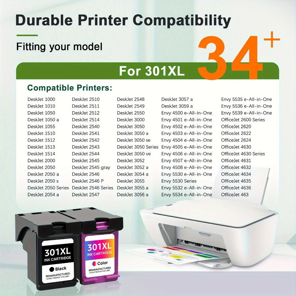 301XL Cartucho de tinta de repuesto negro y color para HP 301XL Compatible con HP DeskJet 1000 1050 1055 1056 1510 1513 1517 2000 2050 2510 2540 OfficeJet 2620 2622 Envy 4500 4502 5530 5532 Impresora, Multipack