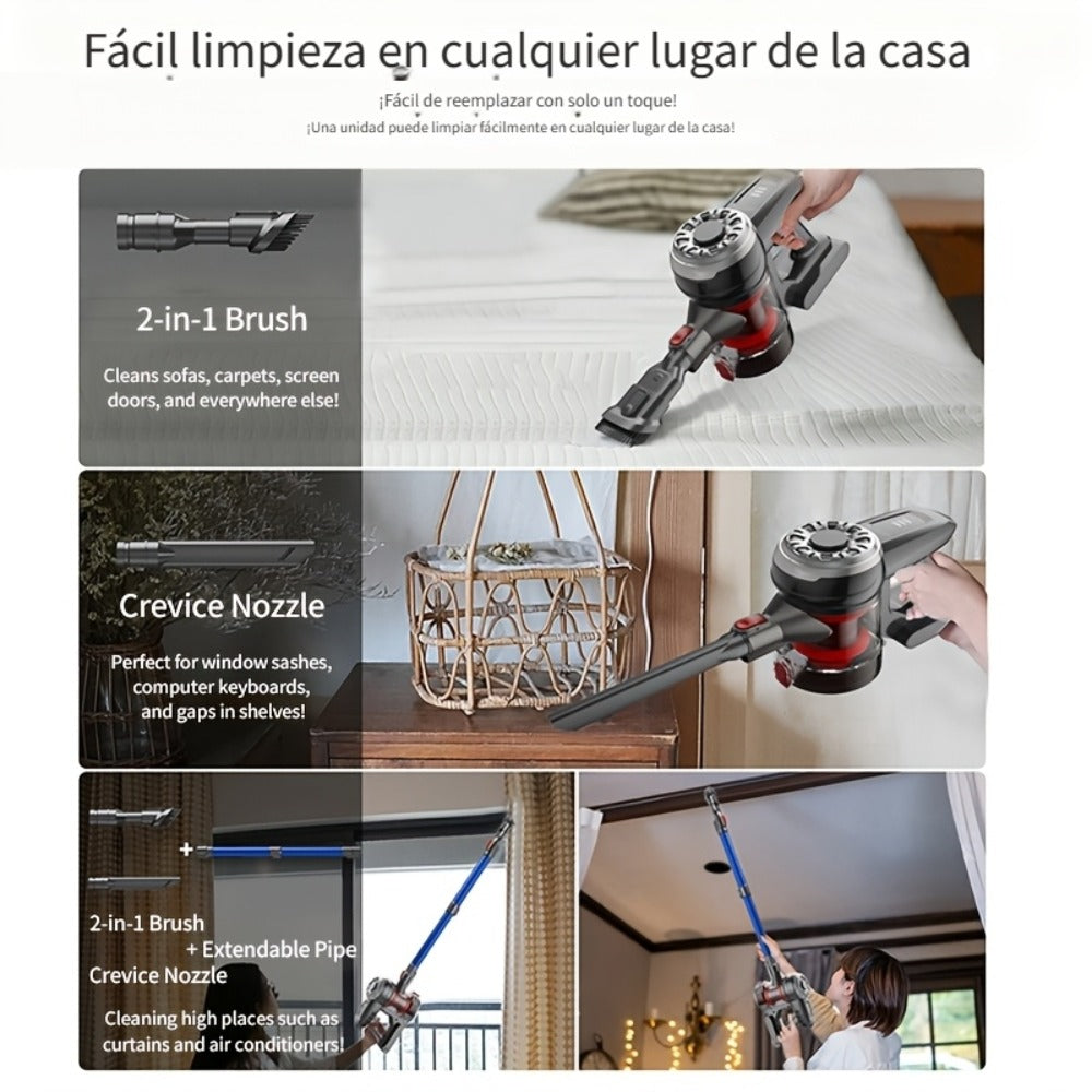 Aspiradora de mano inalámbrica recargable, alta potencia de succión de 45 KPa para uso doméstico, autonomía de la batería de hasta 40 minutos, depósito de polvo grande de 1.2L, manguera telescópica ajustable de 10 niveles, adecuada para alfombras, pelo de