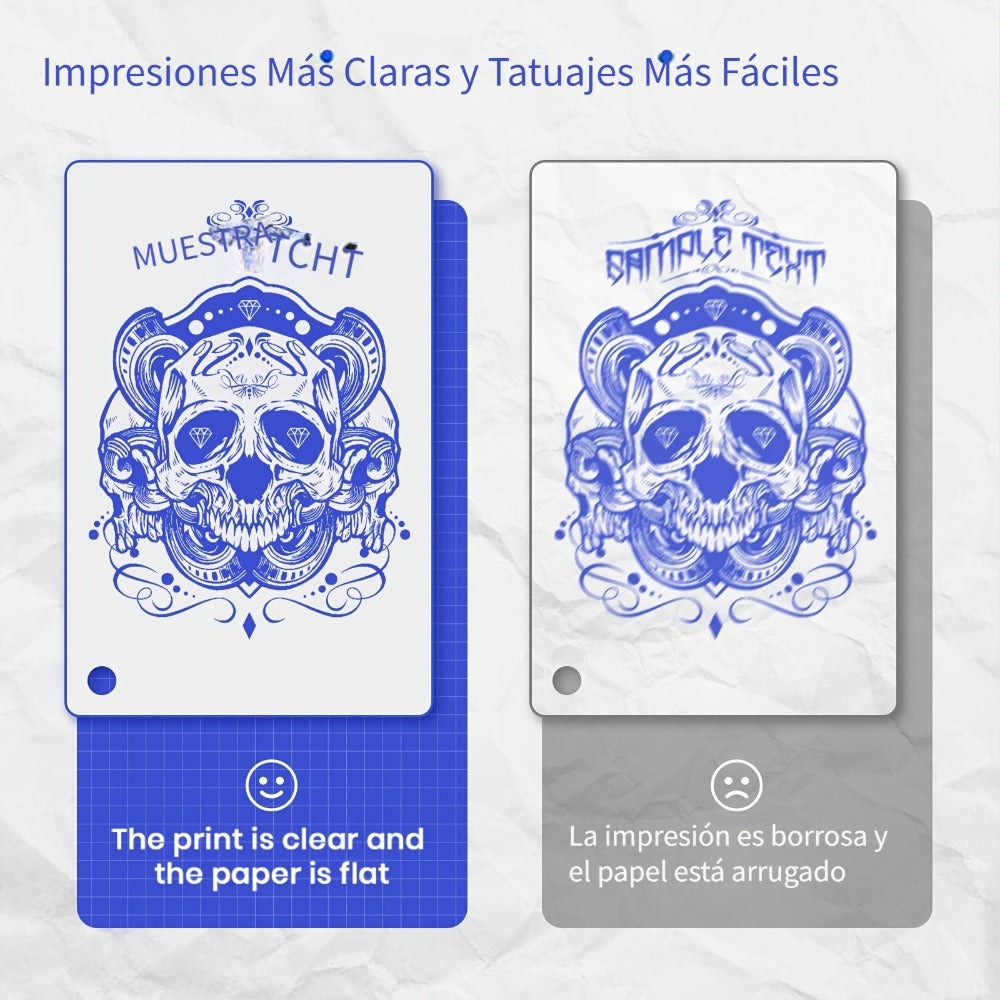 Impresora Térmica Portátil Inalámbrica Sin Tinta Bluetooth 2026 para Artistas y Principiantes de Tatuajes, Incluye 10 Hojas de Papel de Transferencia y Papel Plegado, Compatible con Teléfono/PC (con 3 Hojas de Papel de Transferencia y 10 Hojas de Papel Té