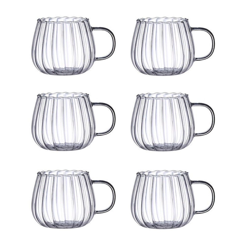 Almacén local, juego de 4/6 tazas de vidrio de borosilicato con asas en forma de calabaza, aptas para té, café, desayuno de avena, leche, zumo, bebidas frías, etc. Ligeras y duraderas, resistentes al frío y al calor.
