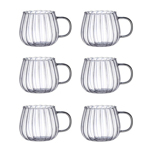 Almacén local, juego de 4/6 tazas de vidrio de borosilicato con asas en forma de calabaza, aptas para té, café, desayuno de avena, leche, zumo, bebidas frías, etc. Ligeras y duraderas, resistentes al frío y al calor.