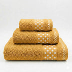 Juego de Toallas de Algodón 100% (3 Piezas) - Incluye Toalla de Tocador, Lavabo y Ducha | Tacto Suave, Ultra Absorbentes con Diseño Elegante de Lunares | Set Premium para Baño