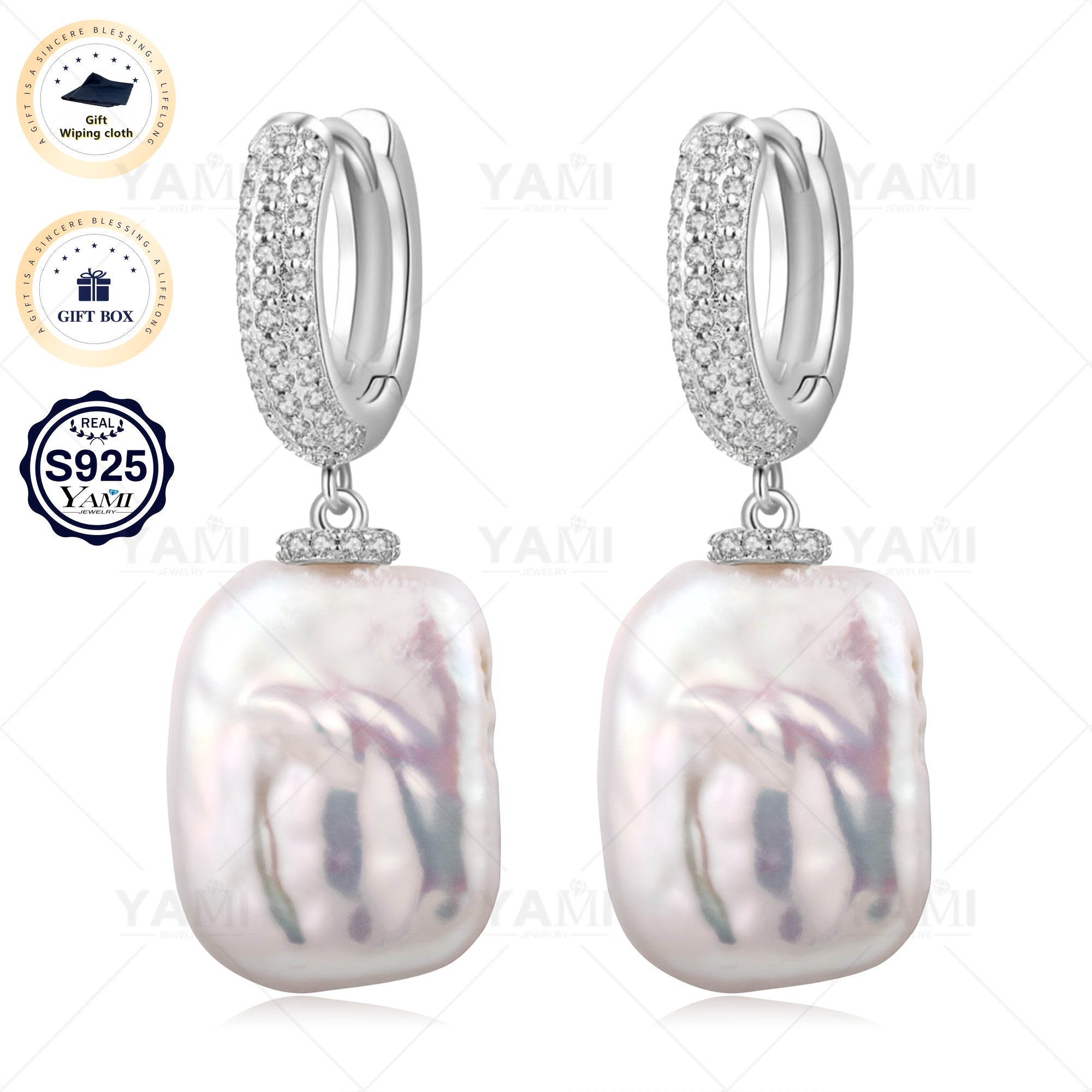 YAMI Aretes para Mujer: Perlas Barrocas Blancas/Rosas, Aretes Hipoalergénicos, Aretes de Gancho de Perlas Cultivadas Naturales de Plata 925, Regalos de Joyería, Regalos de Cumpleaños, Regalos de Navidad