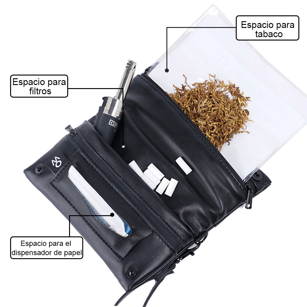 Pitillera tabaco de liar hombre y mujer tabaquera de cigarillos de PU y tela material hidrófugo forro impermeable con asa de mano