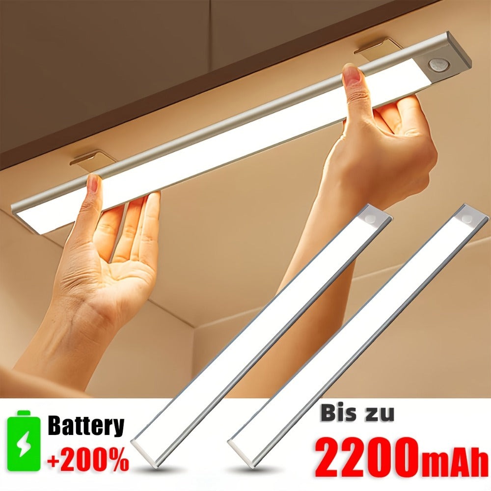 Luces LED para bajo mueble Setonr con carcasa de aleación de aluminio, luz con sensor de movimiento a pilas recargables para uso en interiores, luces magnéticas regulables para armario, iluminación inalámbrica para bajo mostrador para cocina, escaleras, d