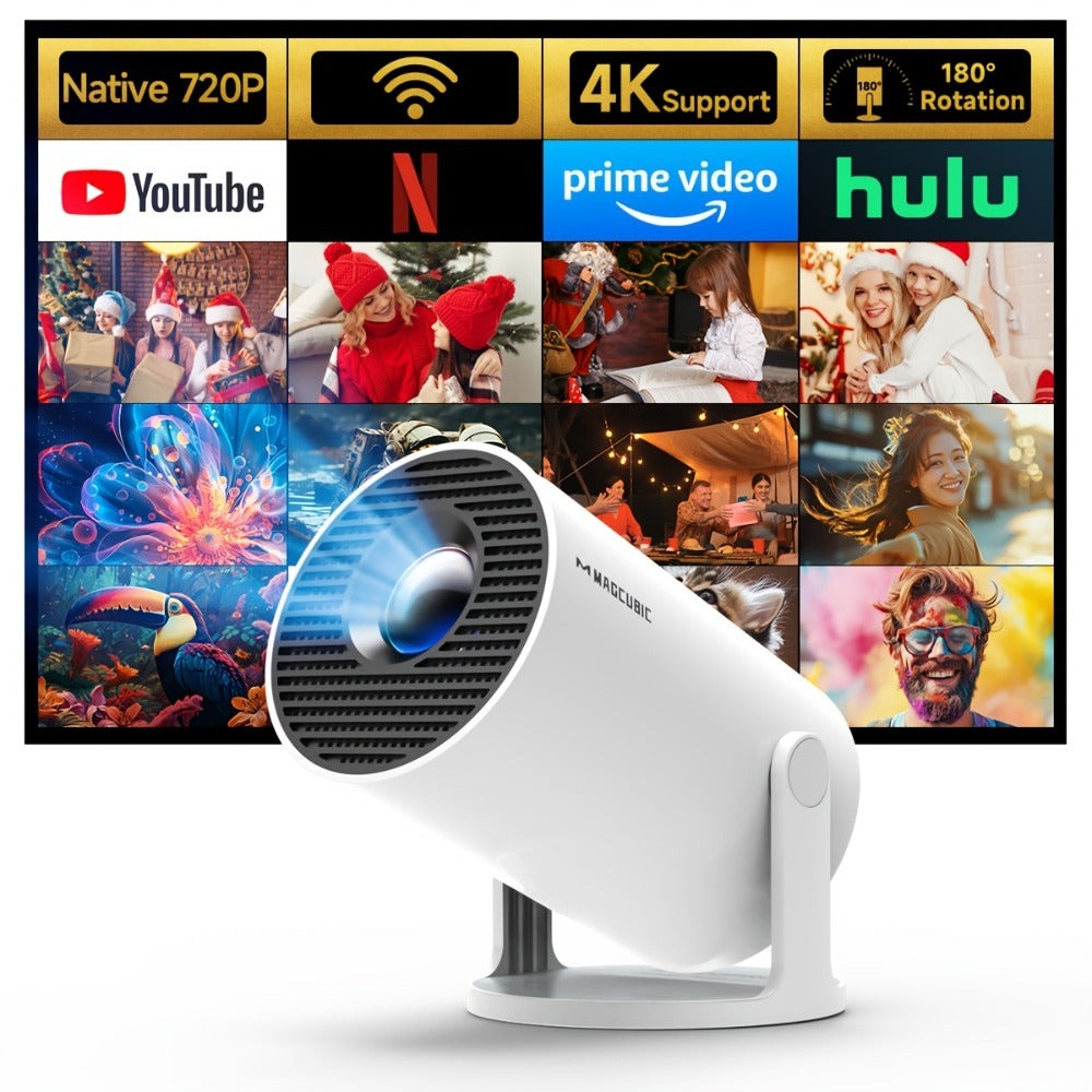 Proyector Magcubic HY300 Pro Dual Wifi6 290ANSI Relación de Proyección 0.8:1 y Corrección Automática de Keystone, 720P Nativo, Altavoz Incorporado, Streaming, Mini Cine en Casa Portátil, Presentaciones de Juegos, Diseño Compacto para Películas, Videos, Us