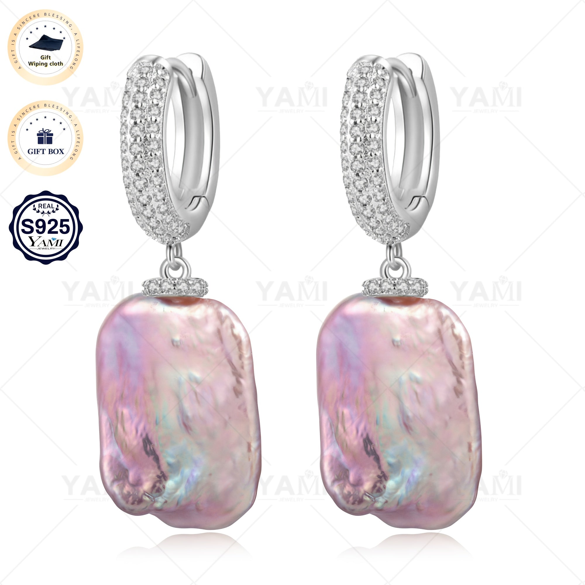 YAMI Aretes para Mujer: Perlas Barrocas Blancas/Rosas, Aretes Hipoalergénicos, Aretes de Gancho de Perlas Cultivadas Naturales de Plata 925, Regalos de Joyería, Regalos de Cumpleaños, Regalos de Navidad