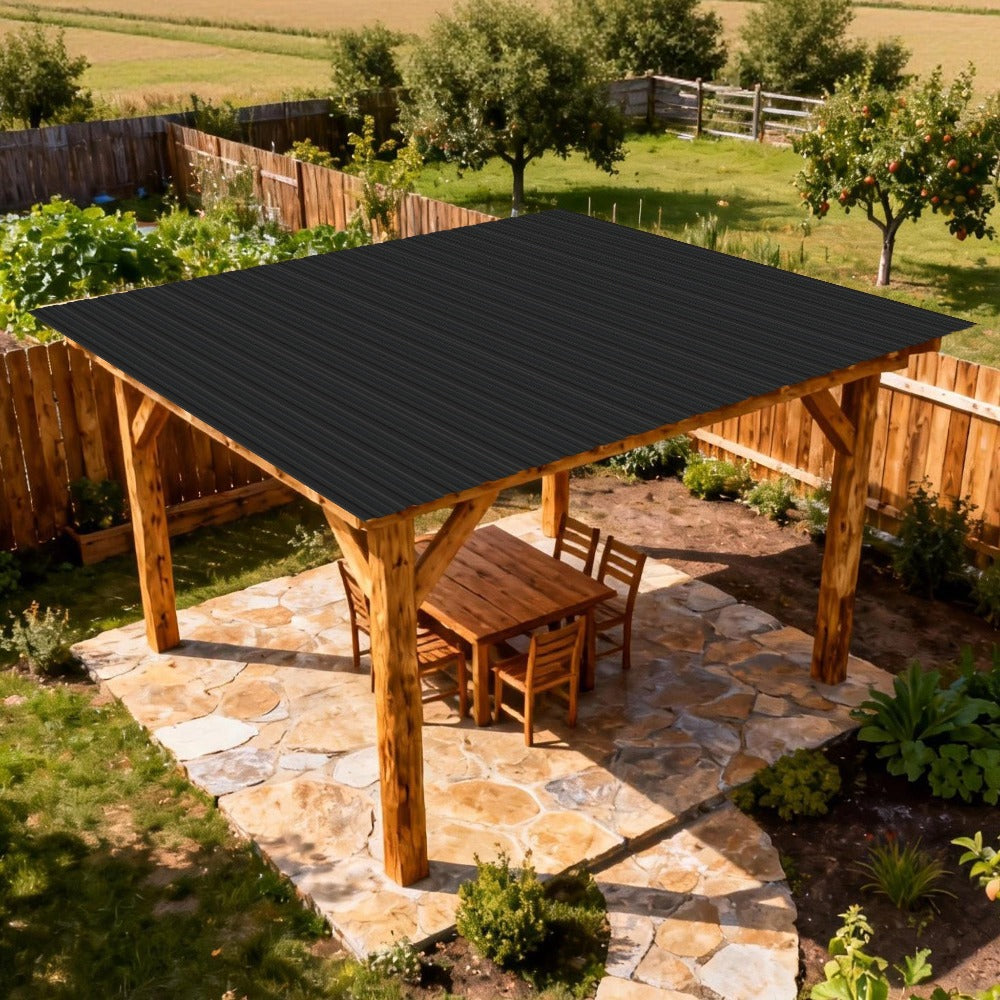 22 piezas de láminas trapezoidales de acero galvanizado de alta resistencia con tornillos y 200 clavos - Paneles de metal corrugado para techos, revestimiento de paredes, vallas, cobertizos y estructuras al aire libre (Negro/Gris, 108x42.6cm, 0.25mm) - Fá
