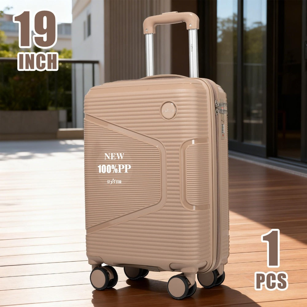 Equipaje de mano de 19 pulgadas | 8 colores, 100% PP ligero y anti-deformación | Cerradura de contraseña Trinity, cremallera protectora suave, asa elástica | Se adapta a los compartimentos superior de los aviones