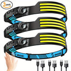 Linterna frontal recargable 3 unidades | Camping running trabajo y emergencia