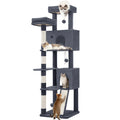 Fobyfurny Árbol para Gatos, Torre de 178cm para Gatos de Interior, Marco de Escalada para Gatos de Múltiples Niveles con Postes Rascadores, Tabla Rascadora, 2 Condominios Cómodos, 2 Perchas, Pompones, Lugar de Descanso