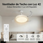 Ventilador de techo moderno con luz LED de 50W con regulación continua, aspas retráctiles y mando a distancia – Motor DC de cobre puro silencioso, bajo consumo y larga duración, brillo y temperatura ajustables, 6 velocidades, memoria y temporizador. Ideal