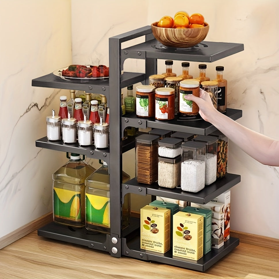 Un estante para ollas robusto con características ajustables y 7 niveles diseñado para guardar ollas, ideal para gabinetes y versátil para usar en encimeras de cocina así como en gabinetes