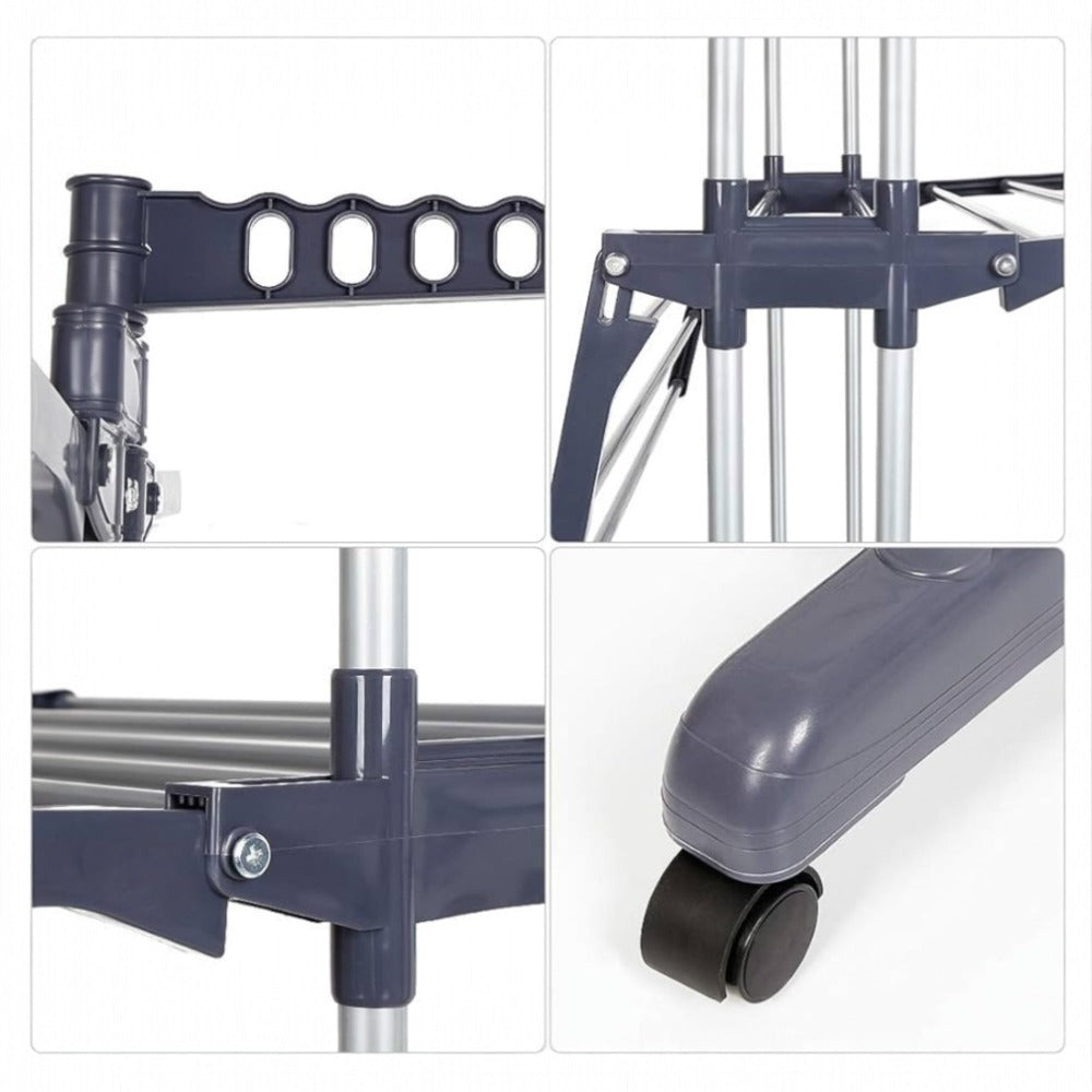 Tendedero de ropa, 4 Niveles Tendederos Plegables Vertical con Ruedas Amplio Espacio de Secado Tendederos, Acero Inoxidable Tendal para Exterior y Interiores