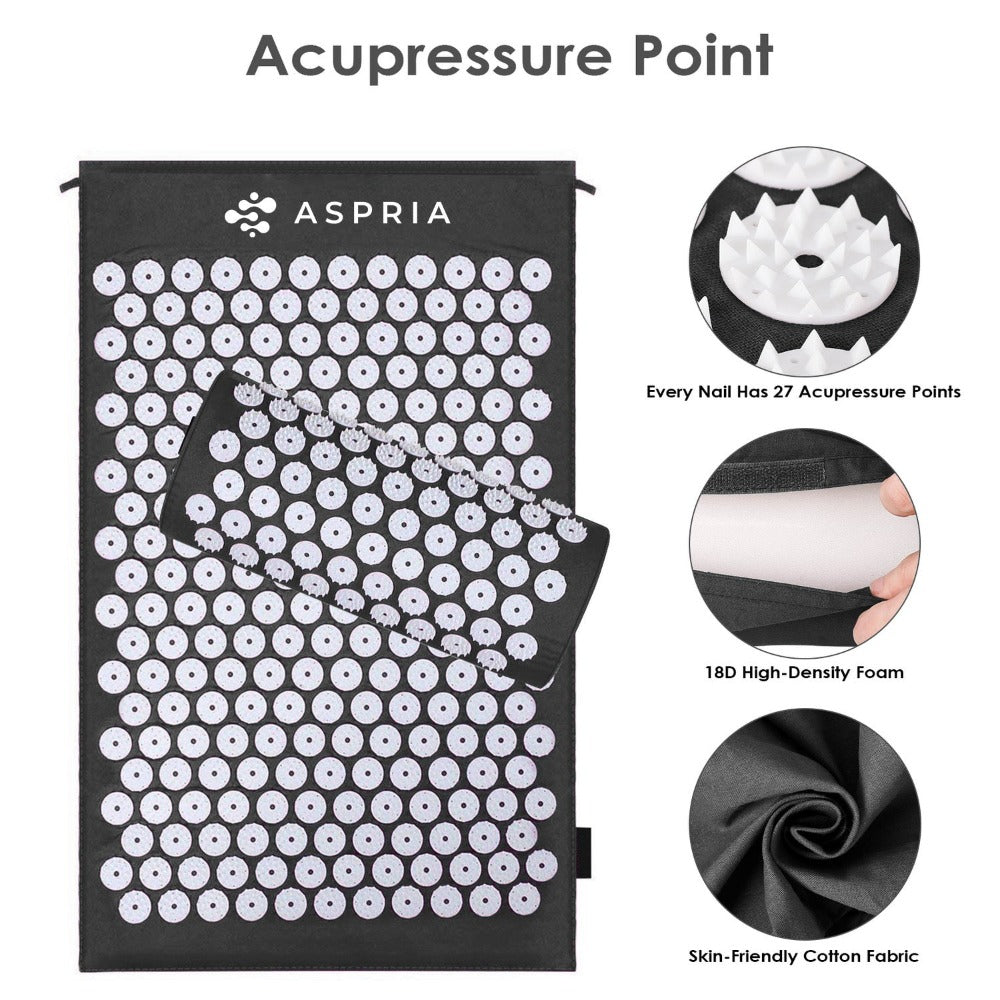 Aspria Set de Acupresión Verde 3/4 Piezas, Colchoneta de Acupresión y Almohada de Acupresión, para que te Relajes Cuerpo y Mente. Colchoneta de Acupresión Verde + Toalla Gruesa + Bolsa de Almacenamiento. MGY-S3-004