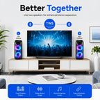 Sistema de altavoz de karaoke portátil Bluetooth, subwoofer dual de 3 pulgadas con graves profundos, luces de fiesta LED, radio FM, estéreo sin varillas TWS, altavoz PA de alto volumen, altavoz Bluetooth para exteriores para fiestas de verano, camping, pl