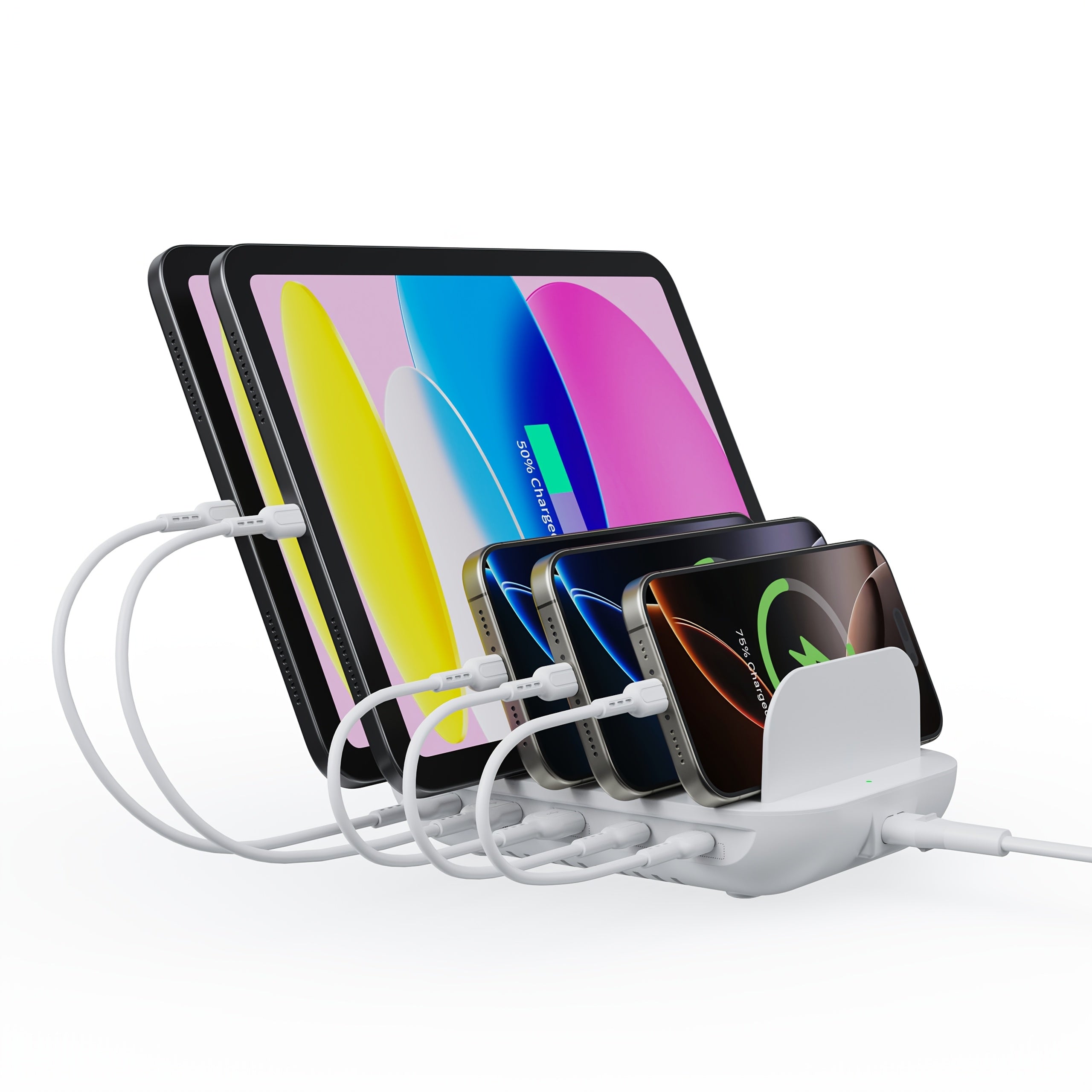 Soopii Hub de Carga Multi-Dispositivo de 5 Puertos, con 2 Puertos PD de 20W para Carga Rápida y 3 Puertos USB Compatibles con iPhones, iPhone 17, Smartphones, Tablets y Más. Incluye un Organizador de Cables, Perfecto para Regalos de Navidad. (Cables No In