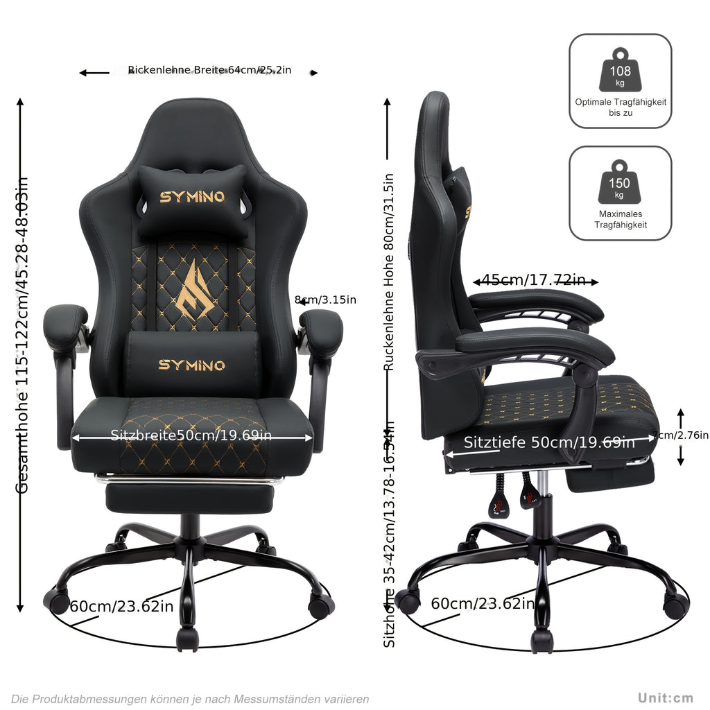 Silla de oficina | Silla Gaming con Reposapiés, Silla Ergonómica para Ordenador y Videojuegos, Silla Giratoria Ajustable para Tareas con Soporte