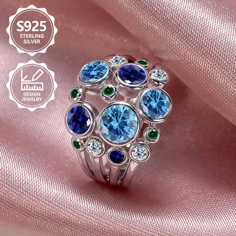 Anillo de moda para mujer exquisito de plata de ley 925, elegante y con estilo, incrustado con circonita sintética, anillo de joyería para mujer de alto valor, adecuado para viajes de vacaciones, uso diario, es un regalo conmemorativo perfecto para amigos