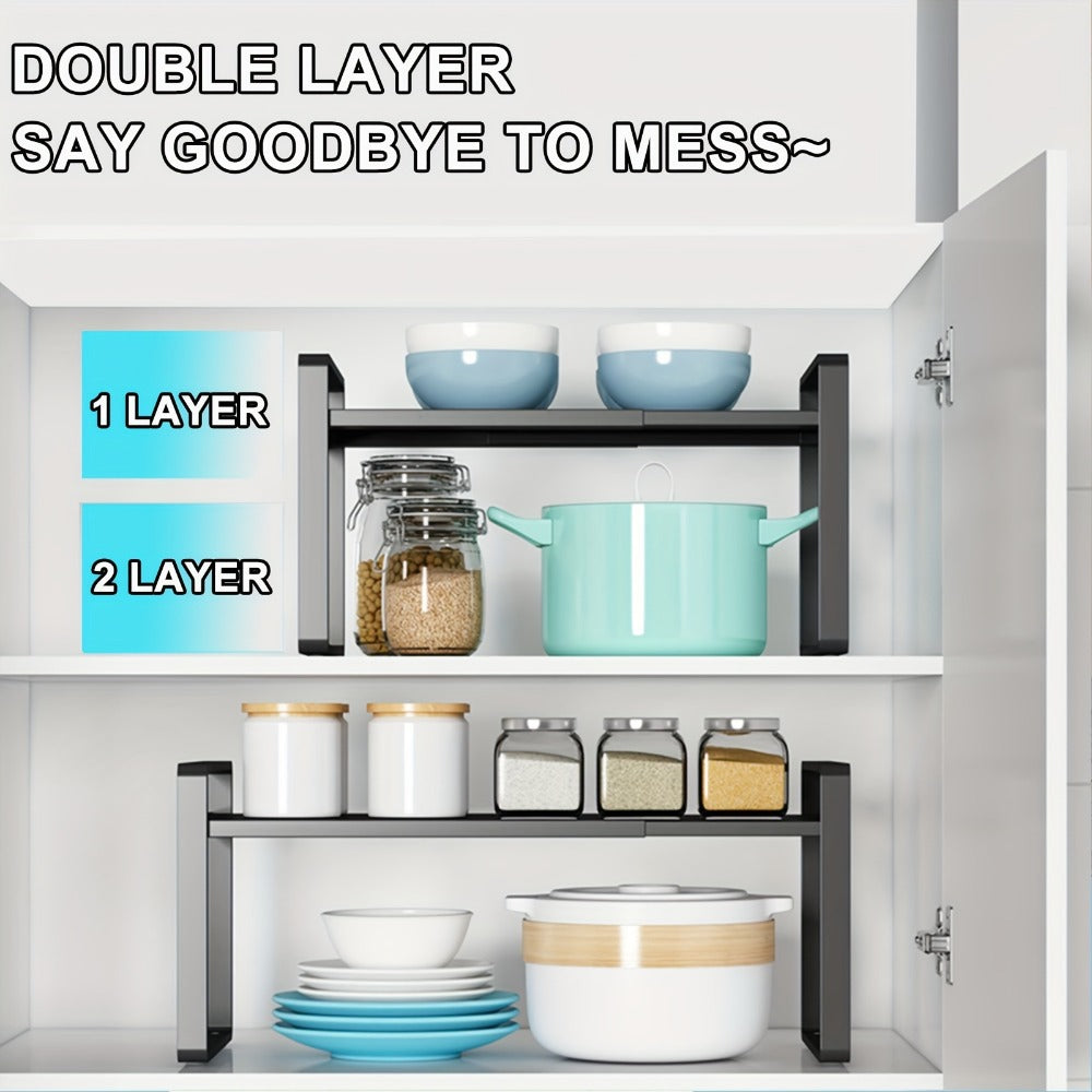 Organizador de Estantes de Cocina Metálicos Ajustables y Expandibles, Estante de Especias para Alacenas y Encimeras, Ideal para Despensa, Baño - Estantes de Soporte Superior Multiusos, Organizadores y Almacenamiento de Cocina, Estantes de Utilidad