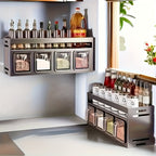 Organizador de especias de acero inoxidable de pared, almacenamiento multifuncional de cocina, especiero , especiero con frascos para especias