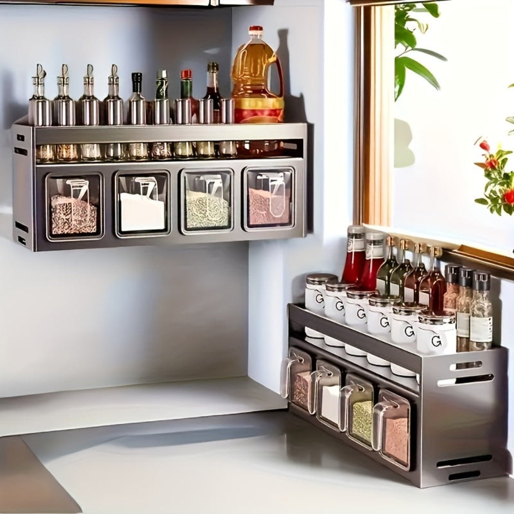 Organizador de especias de acero inoxidable de pared, almacenamiento multifuncional de cocina, especiero , especiero con frascos para especias