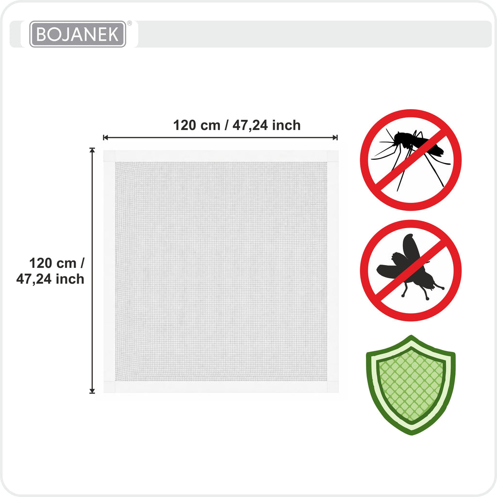 Mosquitera con marco blanco para ventana - BOJANEK - Marco de aluminio blanco - 30 tamaños - Mosquitera no invasiva para ventana - Malla de fibra de vidrio gris - Mosquitera contra mosquitos, moscas e insectos - Mosquitera para marco de ventana sin taladr