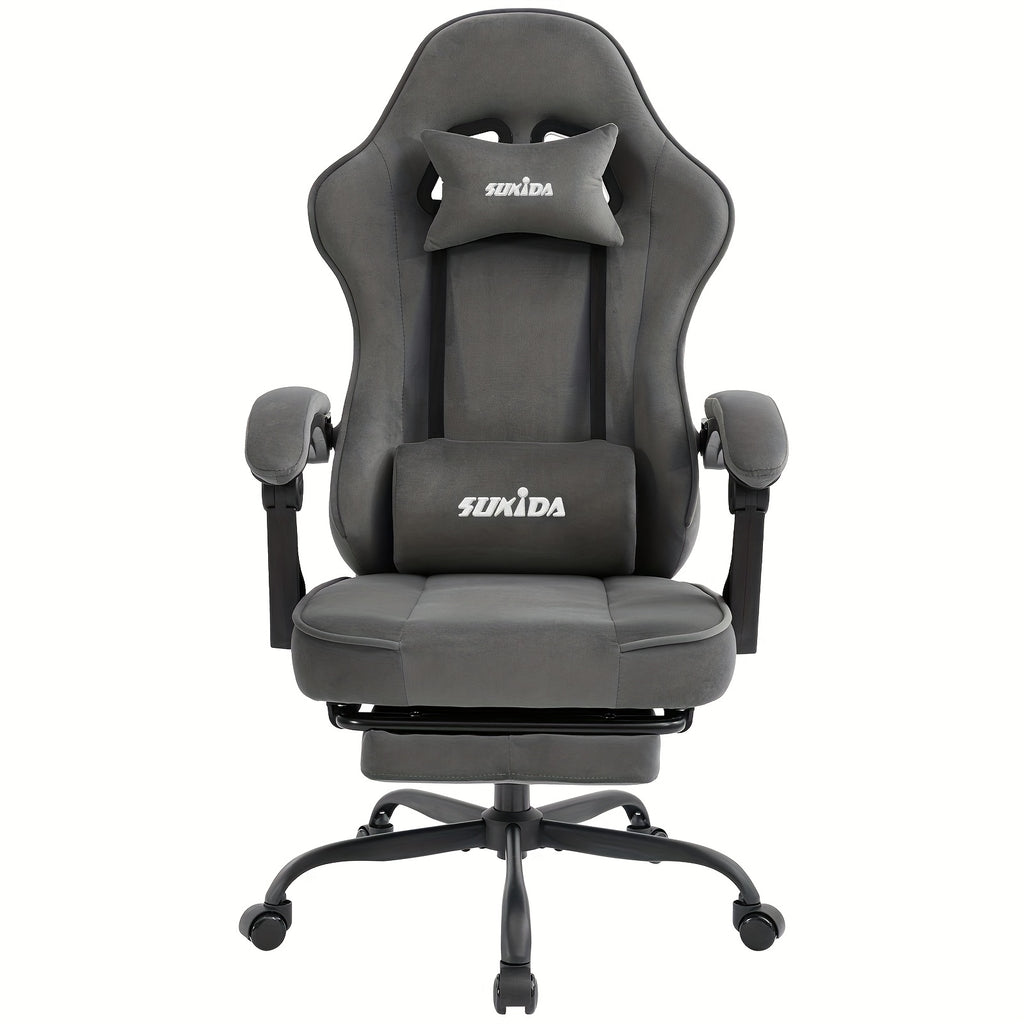 Silla de gaming SUKIDA de tela, silla de gaming ergonómica con reposapiés, silla de carreras para ordenador ajustable con soporte lumbar, silla ergonómica para PC negra