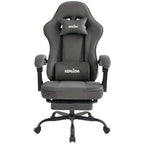 Silla de gaming SUKIDA de tela, silla de gaming ergonómica con reposapiés, silla de carreras para ordenador ajustable con soporte lumbar, silla ergonómica para PC negra