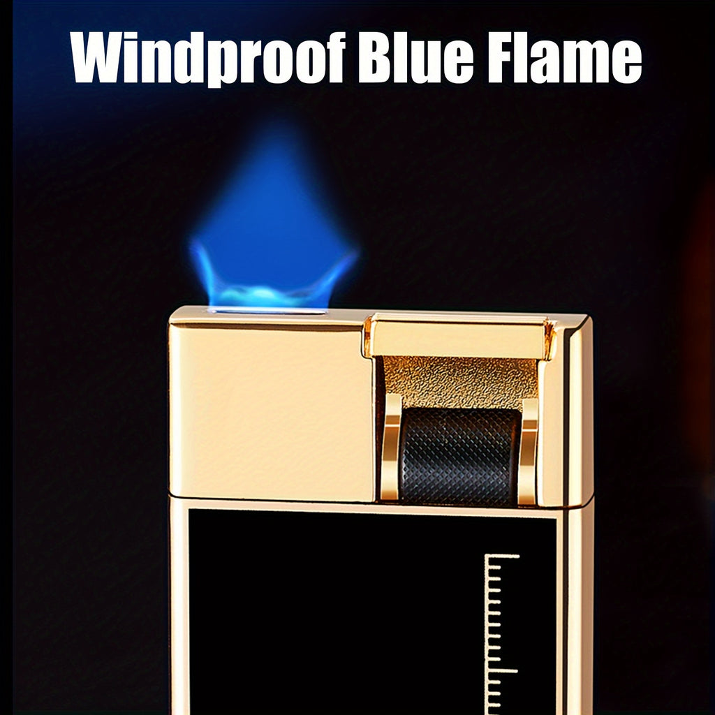 Encendedores recargables | Encendedor de metal, cuboide plano pulido, a prueba de viento, recargable de butano, llama azul a chorro con