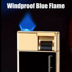Encendedores recargables | Encendedor de metal, cuboide plano pulido, a prueba de viento, recargable de butano, llama azul a chorro con