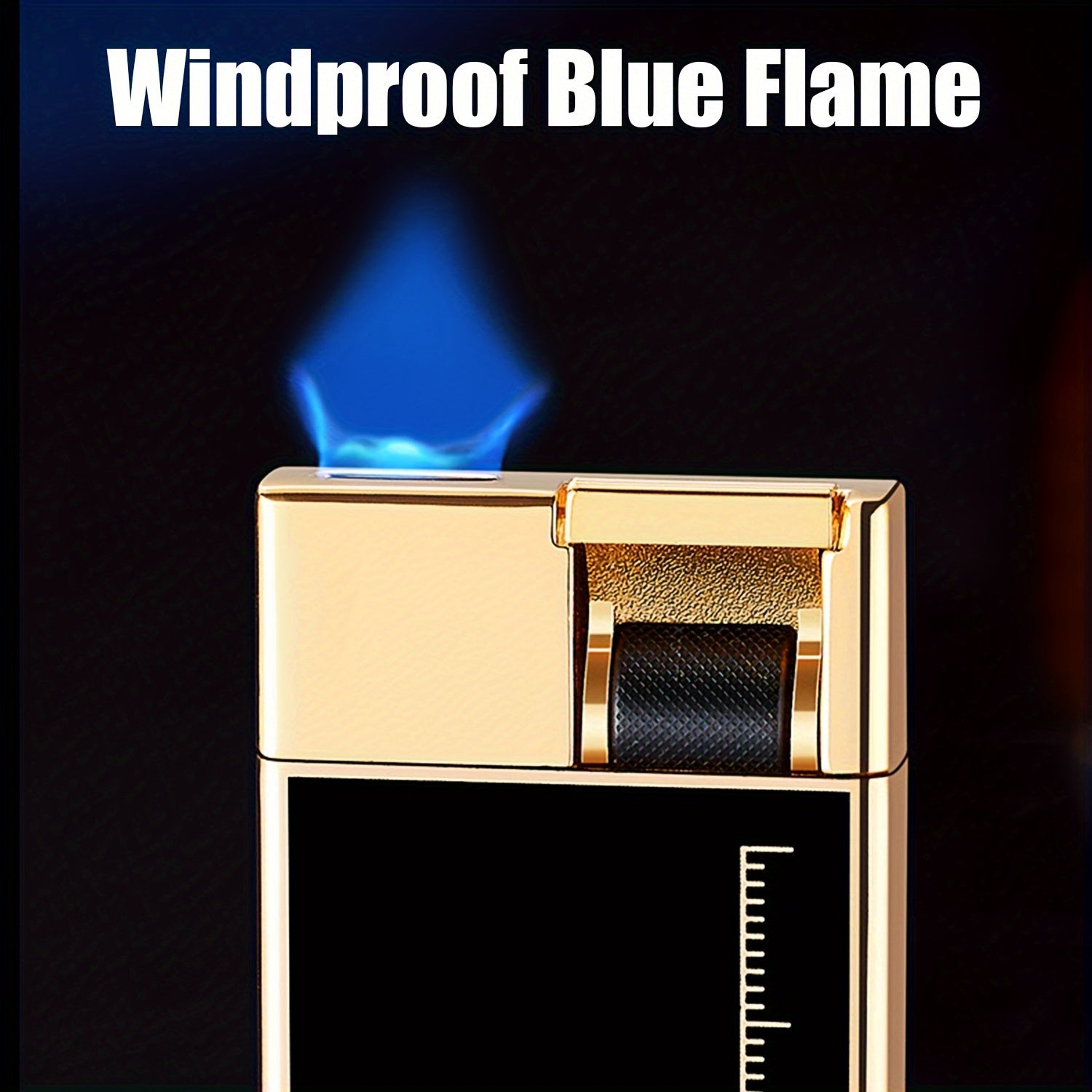 Encendedores recargables | Encendedor de metal, cuboide plano pulido, a prueba de viento, recargable de butano, llama azul a chorro con